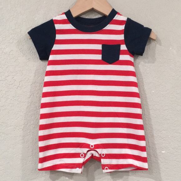 Striped Red and Navy Kids Romper - Picture 1 of 5